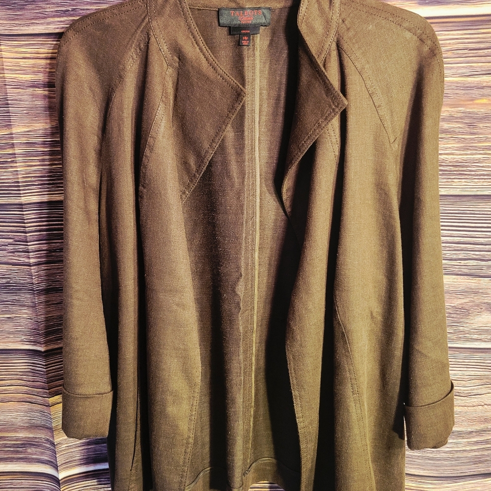 Talbots Petites Chocolate Brown Linen Blazer